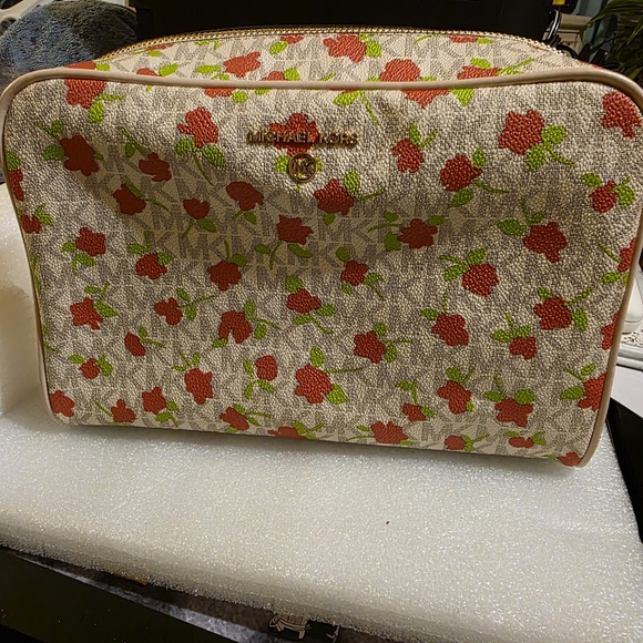 Michael Kors Handbags - Michael Kors Red and Cream Floral Cosmetic Bag